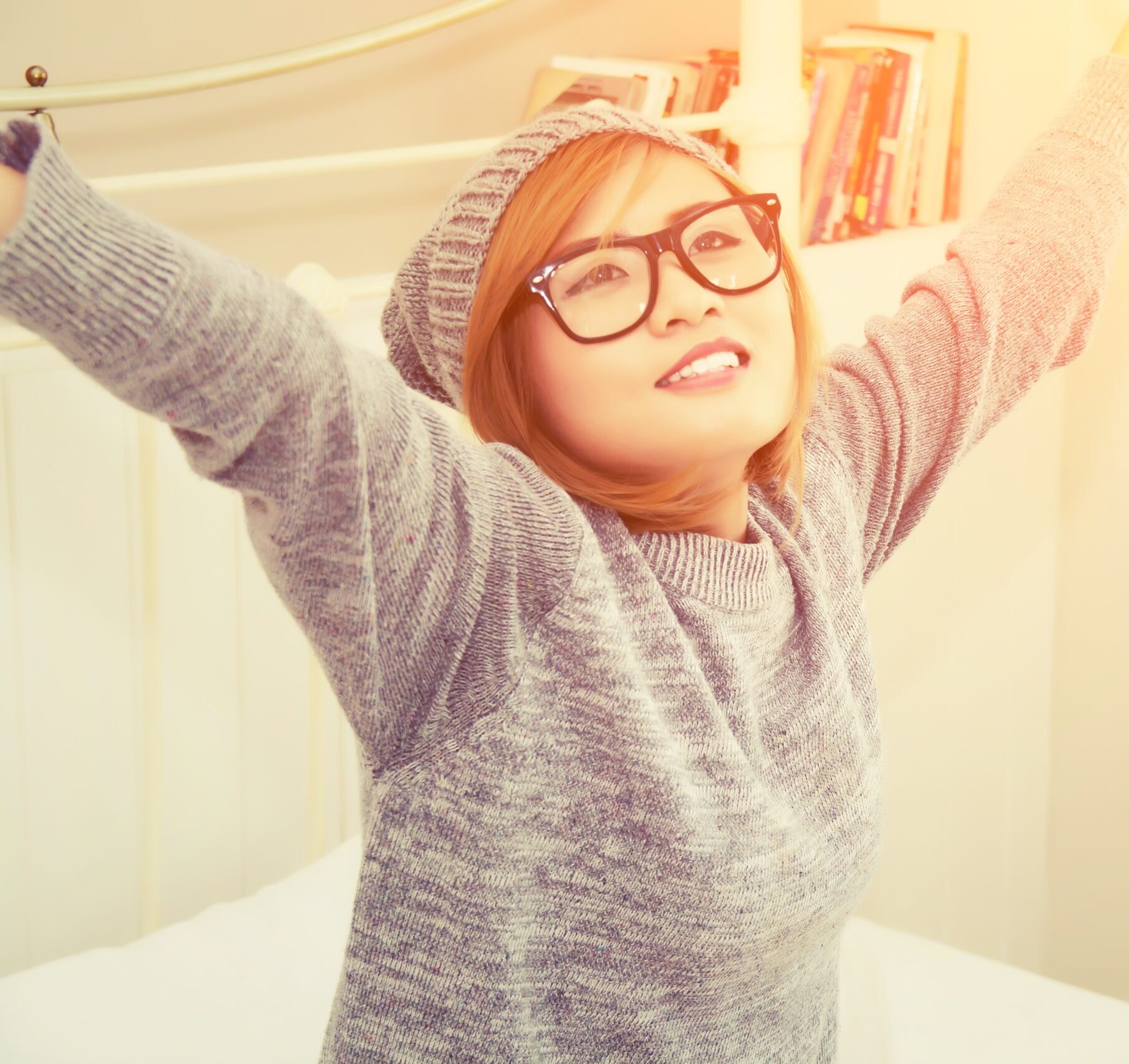 Girl smiling and stretching